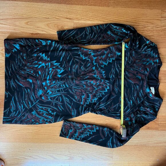 Mara Hoffman Herbarium Jacquard Teal Brown Gold Fitted Bodycon Long Sleeve Dress - Picture 6 of 8